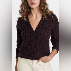 Vince Crochet Knit Cardigan Medium Plum Wine Wool Cashmere Purple New Defect